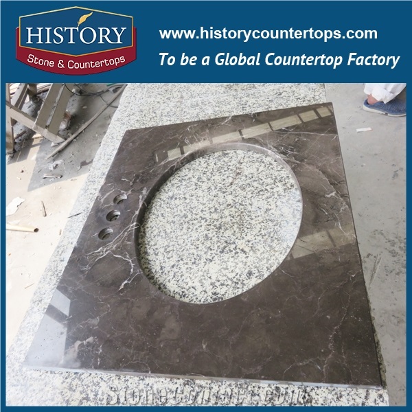 Wholesale Chinese Natural Marble Hmj031 Dark Emperador Bullnose with Polished Surface Prefab Integrated Design Solid Surface for Custom Countertops, Vanity Tops & Makeup Worktops
