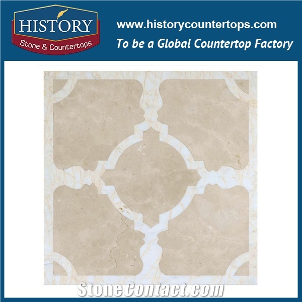 Yellow Travertine and Gold Spider Marble Stone Flower Pattern Flow Water Jet Cutting Parts Mosaic Tiles for Kitchen Backsplash, Wall and Inlay Used