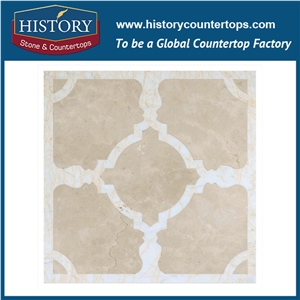 Yellow Travertine and Gold Spider Marble Stone Flower Pattern Flow Water Jet Cutting Parts Mosaic Tiles for Kitchen Backsplash, Wall and Inlay Used