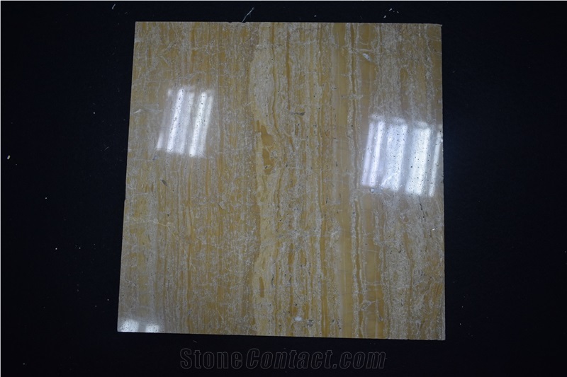 Polished Vein Cut Wooden Yellow Marble Slabs Flooring