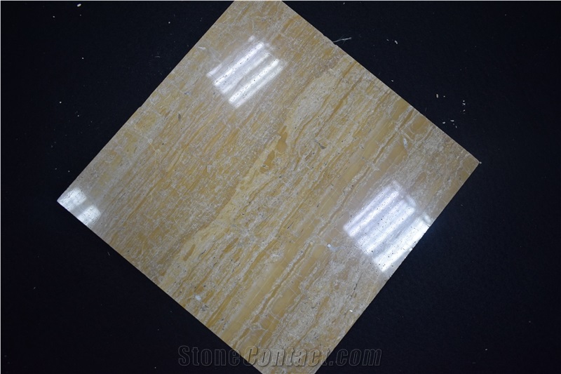 Polished Vein Cut Wooden Yellow Marble Slabs Flooring