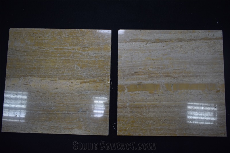 Polished Vein Cut Wooden Yellow Marble Slabs Flooring