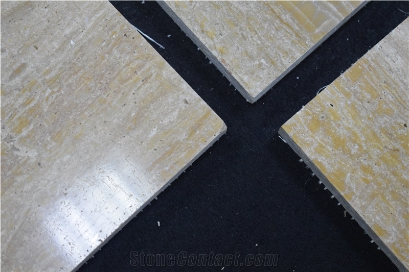 Polished Vein Cut Wooden Yellow Marble Slabs Flooring