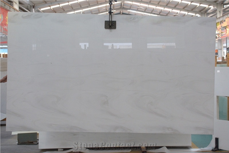 Artificial Nano Crystallized Glass Stone Cloud White Marble Look Solid Surface Polished Slab for Tile Panel