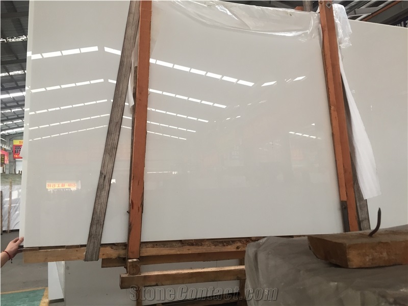 Artificial Nano Crystallized Glass Stone Pure White Marble Look Solid Surfaces Polished Slab for Tile Wall Panel Countertop Bathroom