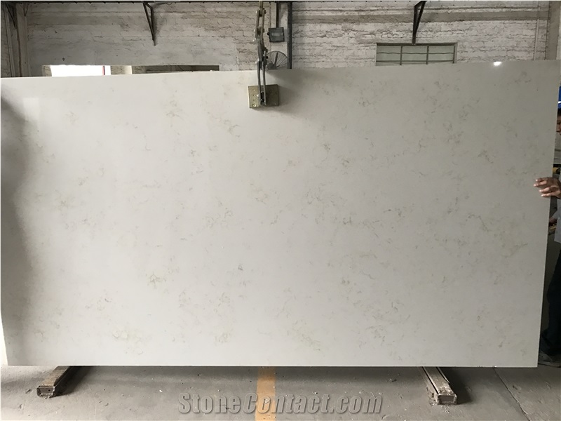 Engineered/Artificial Quartz Stone Monte Bianco Marble Look Solid Surface Polished Slab for Flooring Tile Wall Panel