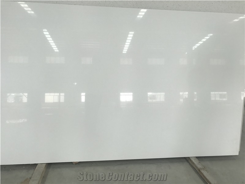 Engineered/Artificial Quartz Stone Super White Marble Look Solid Surface Polished Slab for Tile Wall Panel Countertop Kitchen Bathroom Vanity
