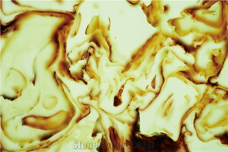 Luxury Golden Yellow By8004 Artificial Onyx Stone Translucent Glass Backlit Polished Slab for Tile Wall Covering Panel Ceiling Countertop Vanity