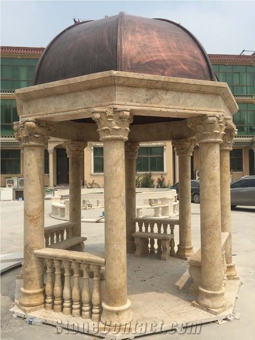 Beige Travertine Hand Carved Gazebo