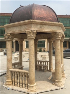 Beige Travertine Hand Carved Gazebo