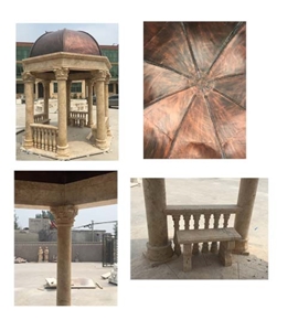 Beige Travertine Hand Carved Gazebo