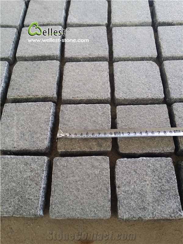 Dark Grey Granite Flamed on Top, Four Sides Natural Driveway Paving Stone
