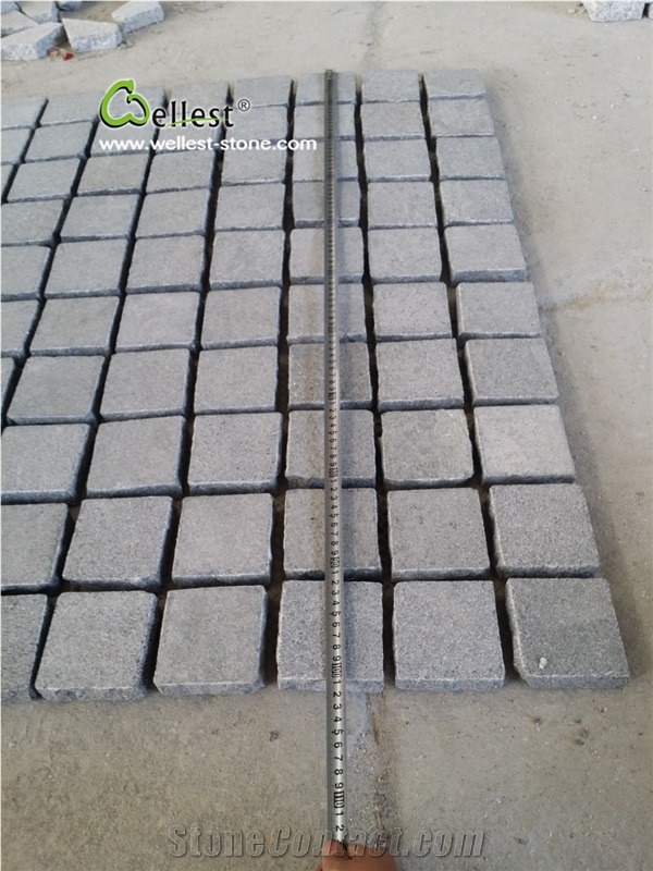 Dark Grey Granite Flamed on Top, Four Sides Natural Driveway Paving Stone