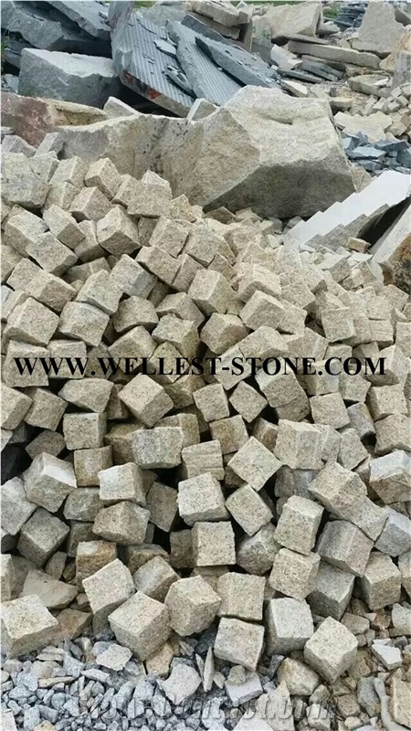 G682 Yellow Beige Granite Cube Stone Driveway Paving Cobble Stone Patio/Garden/Courtyard Paving Cube Stone