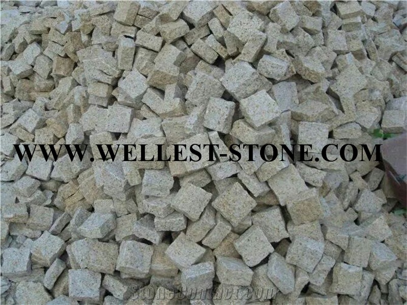 G682 Yellow Beige Granite Cube Stone Driveway Paving Cobble Stone Patio/Garden/Courtyard Paving Cube Stone