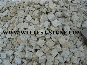 G682 Yellow Beige Granite Cube Stone Driveway Paving Cobble Stone Patio/Garden/Courtyard Paving Cube Stone