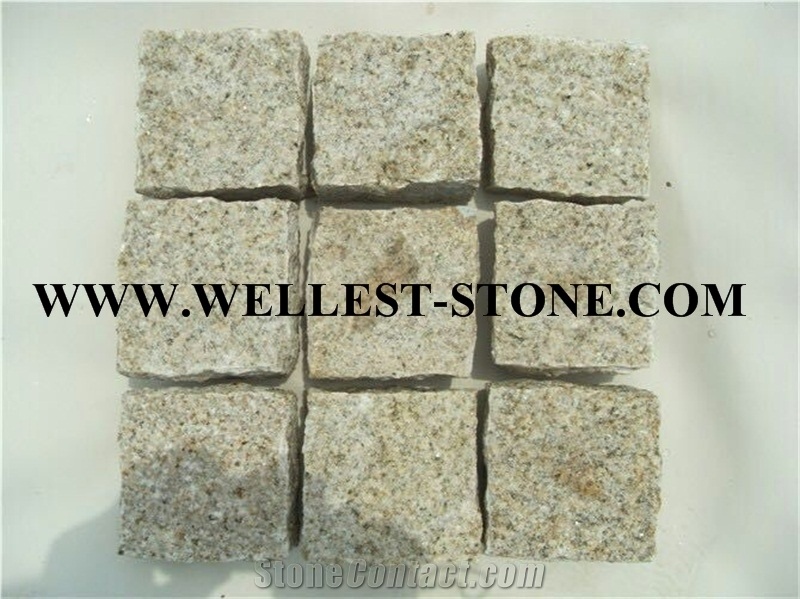 G682 Yellow Beige Granite Cube Stone Driveway Paving Cobble Stone Patio/Garden/Courtyard Paving Cube Stone