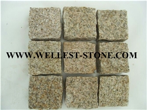 G682 Yellow Beige Granite Cube Stone Driveway Paving Cobble Stone Patio/Garden/Courtyard Paving Cube Stone