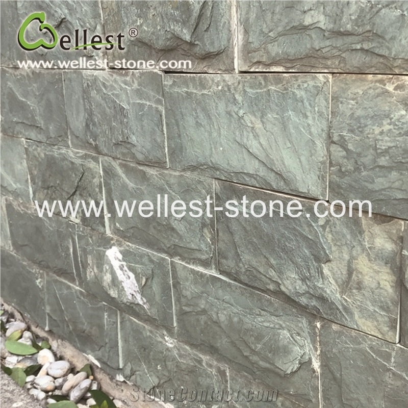 Natural Green Slate Split Mushroom Pillow Face Castle Stone Strip Veneer for Feature and Garden Exterior Wall Cladding