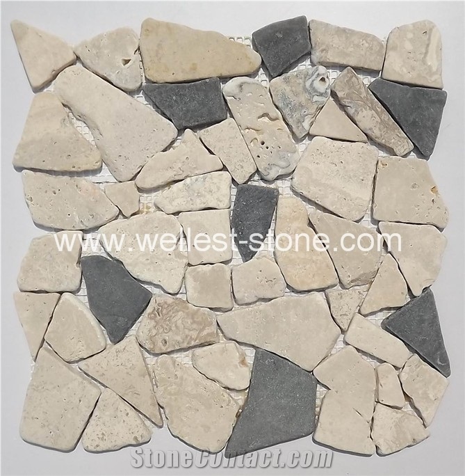Natural Travertine Mosaic Tile,China Honed Multicolor Mosaic Tile,Wall Covering Mosaic Tile
