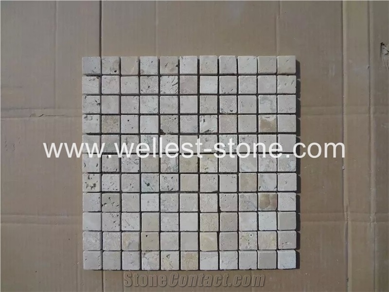 Travertine Mosaic Tile,Wall Covering,Square Mosaic Tile for Wall Decoration