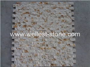 Wellest Natural Beige Travertine Mosaic Tile Split Surface House Wall Decorative Mosaic Tile