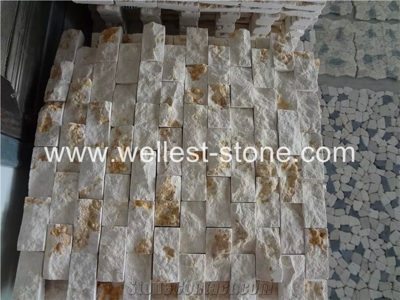 Wellest Natural Beige Travertine Mosaic Tile Split Surface House Wall Decorative Mosaic Tile