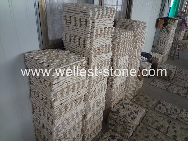 Wellest Natural Beige Travertine Mosaic Tile Split Surface House Wall Decorative Mosaic Tile