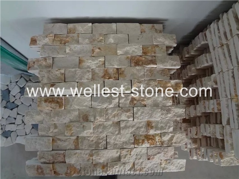 Wellest Natural Beige Travertine Mosaic Tile Split Surface House Wall Decorative Mosaic Tile
