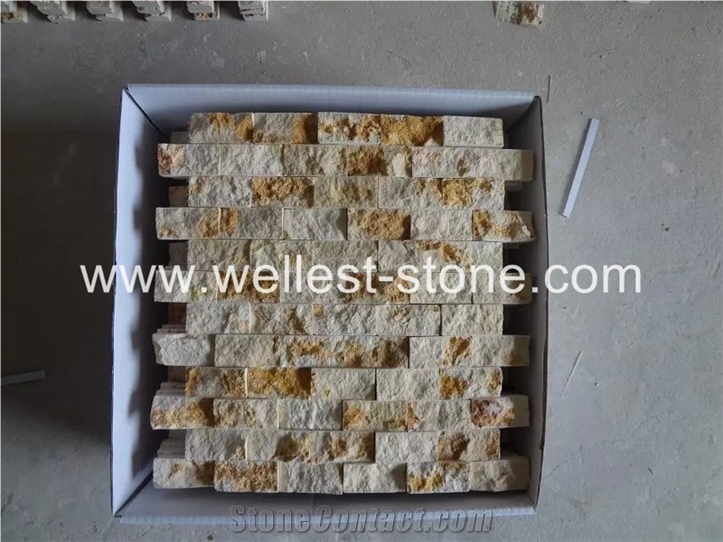 Wellest Natural Beige Travertine Mosaic Tile Split Surface House Wall Decorative Mosaic Tile