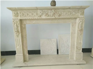 Beige Marble Fireplace Mantel with Carving Sculpture Beige Marble Fireplace Mantel with Carving Sculpture
