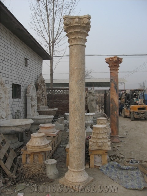 Beige Travertine Solid Column Pillar