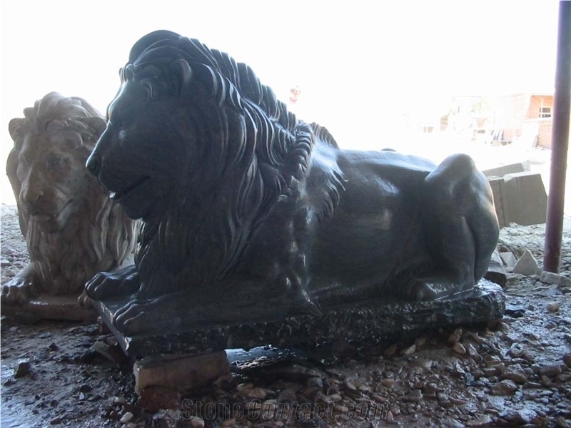 Hand Carved Grey Marble Sitting Lion Statue Graden Sculpture Custom