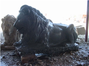 Hand Carved Grey Marble Sitting Lion Statue Graden Sculpture Custom