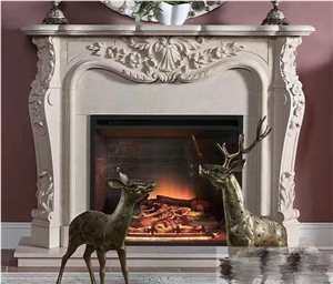 Hand Carved White Marble Fireplace Mantel Flower Surround Hearth