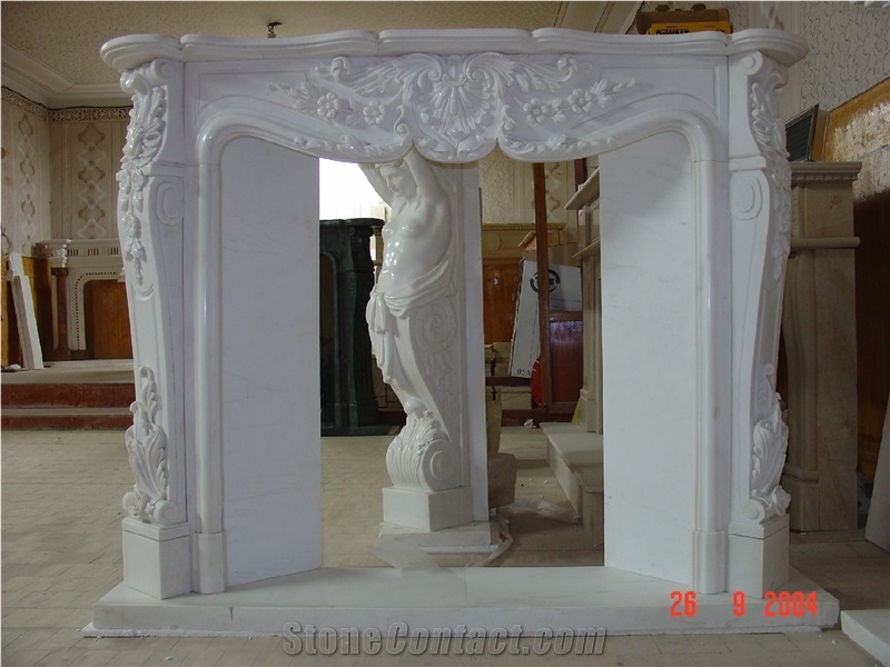 Hand Carved White Marble Fireplace Mantel Flower Surround Hearth
