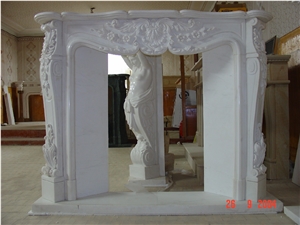 Hand Carved White Marble Fireplace Mantel Flower Surround Hearth
