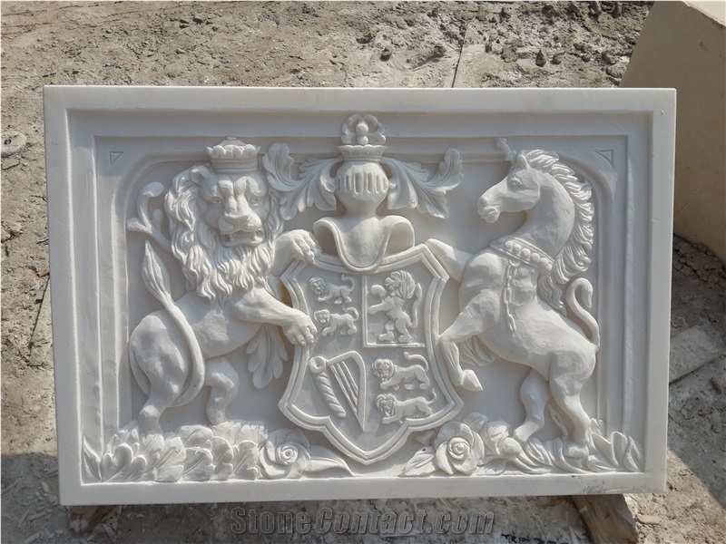 Hand Carved White Marble Relief Panel