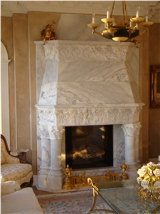Hand Carved White Veins Marble Double Fireplace Mantel Surround Hand Carved White Veins Marble Double Fireplace Mantel Surround