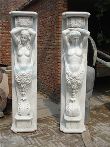 White Marble Column with Statue Sculpture for Door Surround White Marble Column with Statue Sculpture for Door Surround