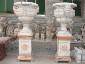 White Marble Flower Pot with Pedestal White Marble Flower Pot with Pedestal