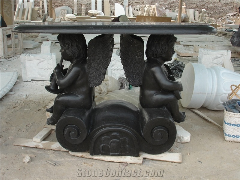 White Marble Table with Cherub Sculpture