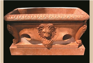 Yellow Marble Bath Tub with Carving Sculpture