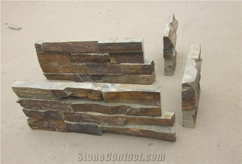 China Gold Slate Loose Stone, Ledge Stone, Stacked Stone Veneer, Culture Stone