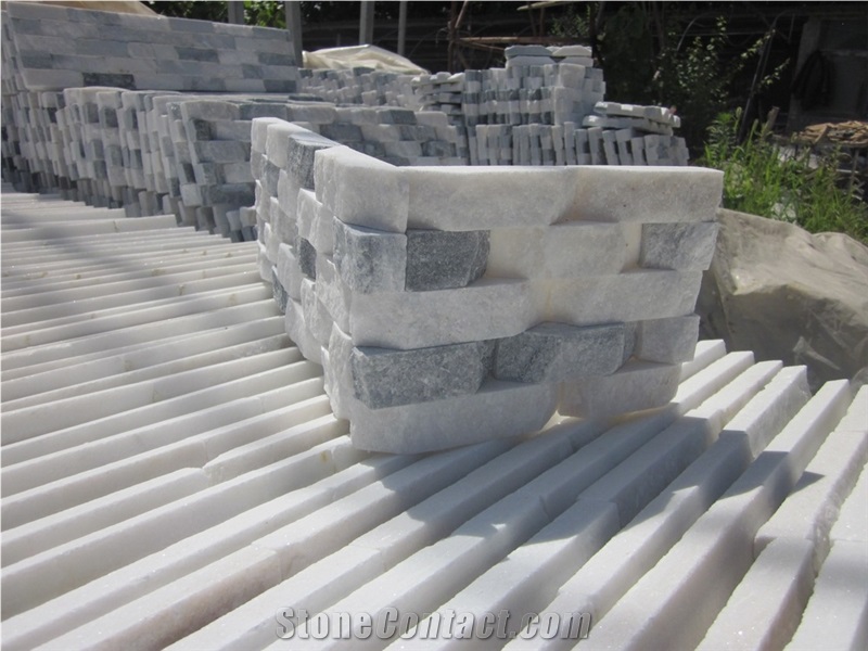 Grey White Quartzite, Silver Grey Quartzite Culture Stone, Curved Ledge Stone