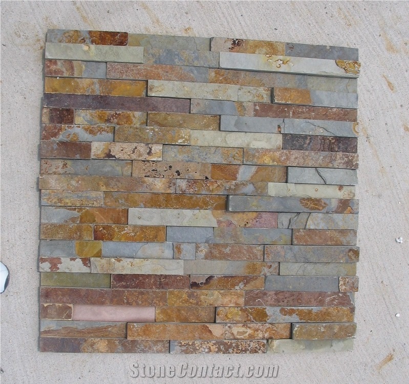 Hot Selling China Gold Slate Ledge Stone, Thin Stone Veneer, Culture Stone for Wall Decor