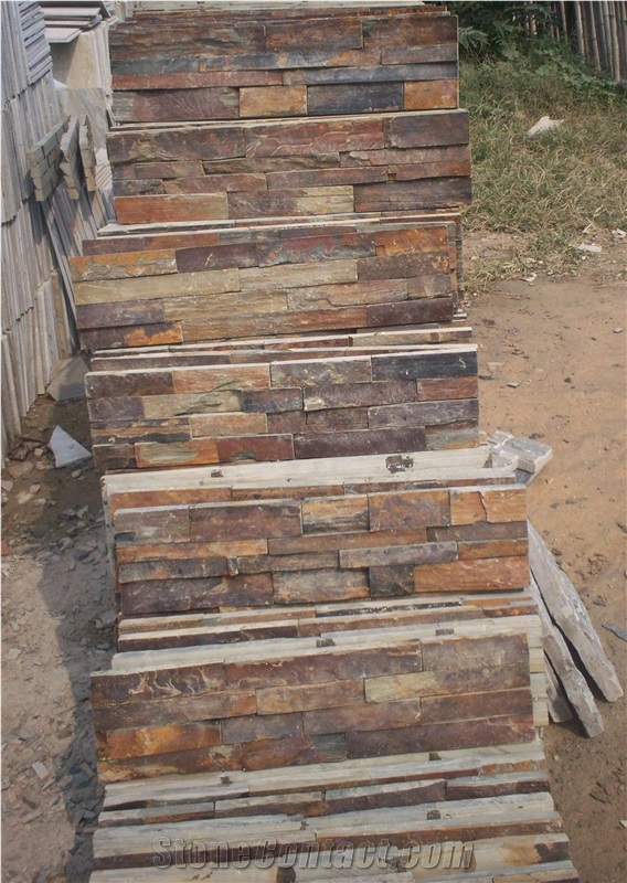 Hot Selling China Gold Slate Ledge Stone, Thin Stone Veneer, Culture Stone for Wall Decor