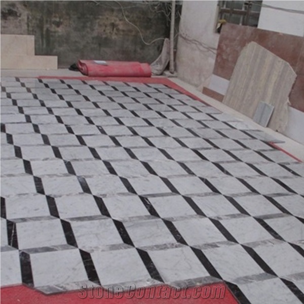 3d Marble Wall and Floor Tiles, Bianco Carrara White Marble 3d Waterjet Medallions Pattern for Flooring