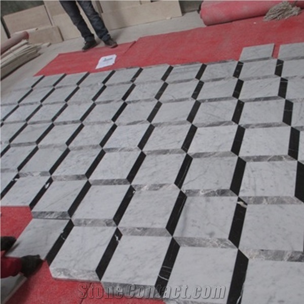3d Marble Wall and Floor Tiles, Bianco Carrara White Marble 3d Waterjet Medallions Pattern for Flooring