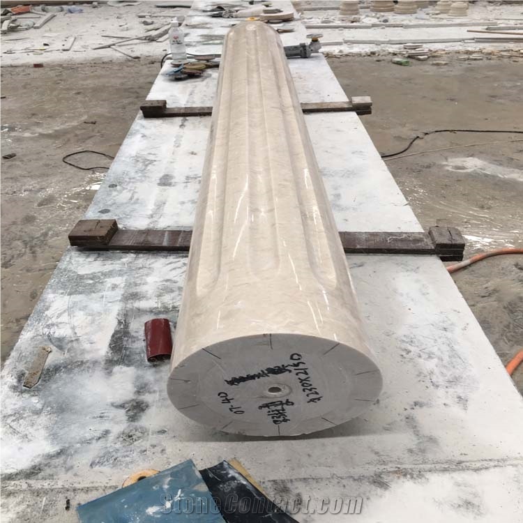 Beige Marble Polished Column ,Marble Roman Column Tops&Base, Engineered Stone Columns